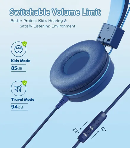Miniatura 6 de Bywulanda Auriculares para niños con luces LED para la escuela, auriculares USB tipo C para niños con micrófono, limitador de volumen 85/94 dB