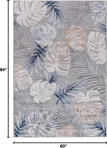 Miniatura 2 de CAMILSON Alfombra para Interiores y Exteriores, Alfombras de Área Azules 5x7 con Hojas Tropicales Botánicas para Patios Interiores y Exteriores