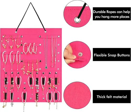 Miniatura 2 de Dofilachy Organizador colgante de joyas Organizador de joyas montado en la pared para aretes collares pulseras anillos C-rojo rosa