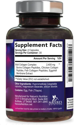 Miniatura 9 de Píldoras de colágeno múltiple de 2400 mg – Tipos avanzados I, II, III, V, X – Píldoras de péptidos de colágeno hidrolizados, suplementos de colágeno