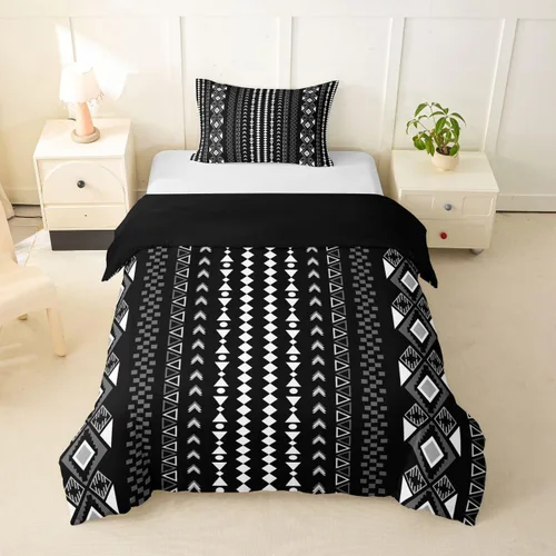Erosebridal Bohemian Duvet Cover Twin Country Southwestern Comforter Cover for Kids Teens Boho Aztec Arrows Diamond Bedding Set Black Gray Geometric