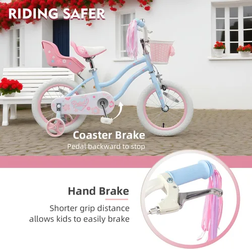 Miniatura 4 de Glerc Petal Girls Bike 12-18 Inch for Ages 2-9, Kids Bike with Training Wheels, Basket & Streamers, Princess Style Kids Bicycle, for Girls