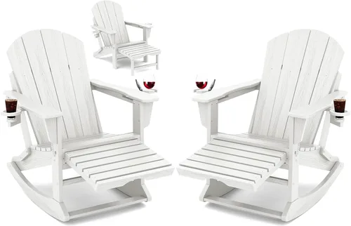 Miniatura 34 de Mecedora Adirondack de KINGYES con Otomana Retráctil y Portavasos, Silla Reclinable de Patio de HDPE Adirondack para Porche, Patio, Balcón, Azul Aqua
