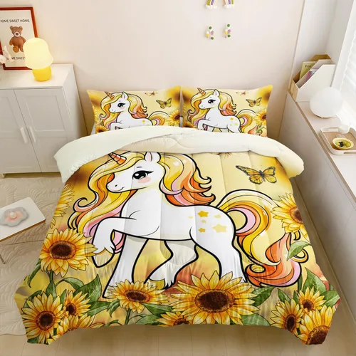 Miniatura 43 de QOOMO Juego de edredón de 3 piezas con diseño de mariposa de dibujos animados, tamaño individual, bonito juego de ropa de cama con lazo