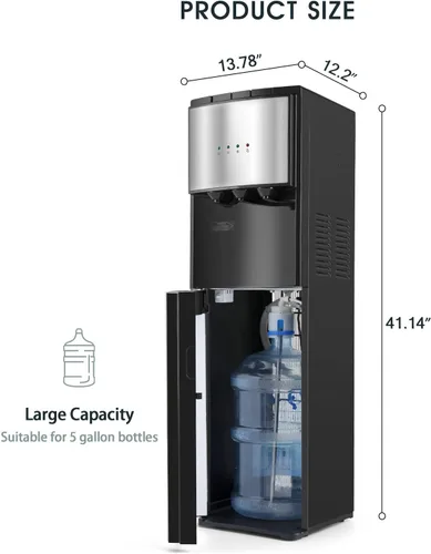 Miniatura 2 de Dispensador de agua de 5 galones, enfriador de agua fría y caliente con carga inferior, 3 ajustes de temperatura, indicador de botella vacía