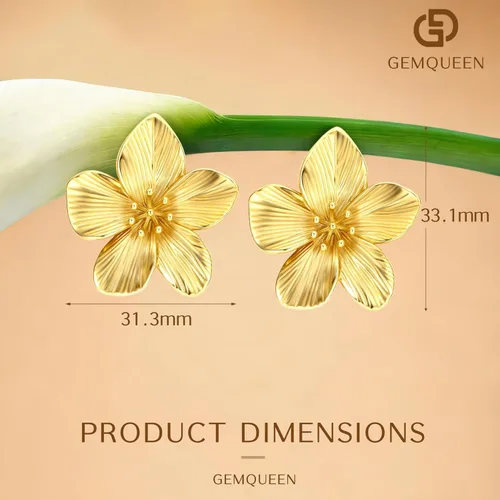 Miniatura 7 de Aretes de plata de ley 925 aretes colgantes chapados en oro de 14 quilates, hipoalergénicos, únicos, grandes, florales, gruesos, joyería para mujer