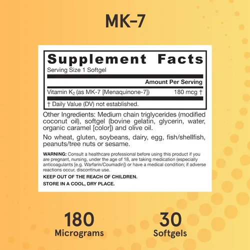 Miniatura 6 de Jarrow Formulas MK-7 180 mcg - Forma bioactiva de vitamina K2-30 porciones (cápsulas blandas) - para la salud ósea y cardiovascular - Suplemento