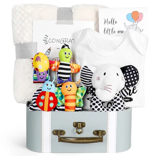 iAOVUEBY Juego de regalo para bebé, regalos de baby shower, juguetes para bebés de alto contraste en blanco y negro de 0 a 6 meses para recién