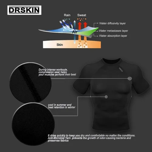 Miniatura 6 de DRSKIN 4 o 3, 1 paquete de camisa de compresión para hombre, camiseta de manga corta, camiseta deportiva de capa base, para entrenamiento, correr