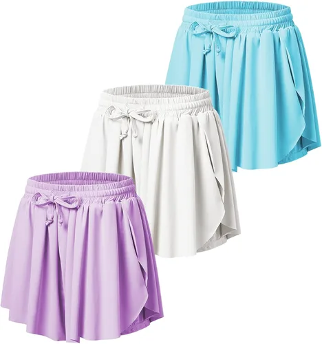 Miniatura 7 de Pantalones cortos fluidos con diseño de mariposa para niñas, pantalones cortos deportivos para niños pequeños y jóvenes con forro 2 en 1