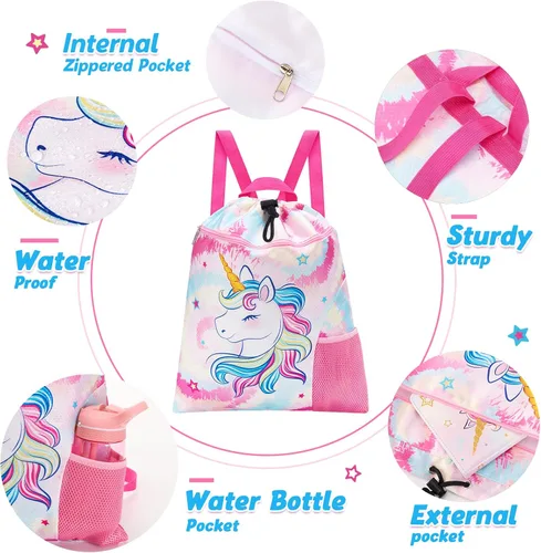 Miniatura 2 de WAWSAM Mermaid Gym - Mochila con cordón, Unicornio Rosa, Mochila con cordón para gimnasio