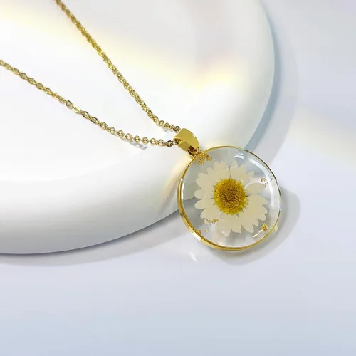 Miniatura 28 de Collares de flores de nacimiento para mujer, collar de 1 a 12 meses, collar de flores prensadas hecho a mano, regalo único de vacaciones, dorado, 18