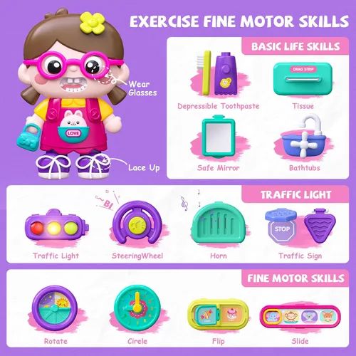 Miniatura 5 de 54-en-1 Juguetes de Tablero Ocupado Montessori en Inglés y Español para Niñas de 1 y 2 Años, Juguetes Educativos Montessori de Aprendizaje