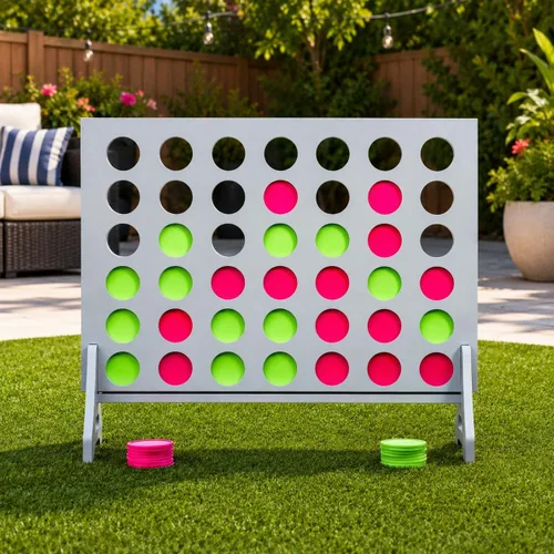 Miniatura 5 de Juego gigante 4 en una fila para familia y adultos – Tailgating Pros Jumbo de madera gris cuatro en una fila juego de patio para interiores