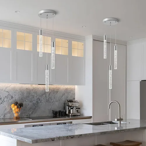 Miniatura 2 de Luminaria Moderna para Isla de Cocina Luz Colgante Regulable LED Cromada Luces Colgantes Mini Iluminación Colgante de Cristal para Dormitorio Cromo