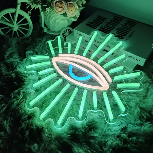 Miniatura 5 de Letreros de neón de ojos malvados para decoración de pared, letreros de neón LED verdes con atenuación, decoración de pared bohemia, decoración