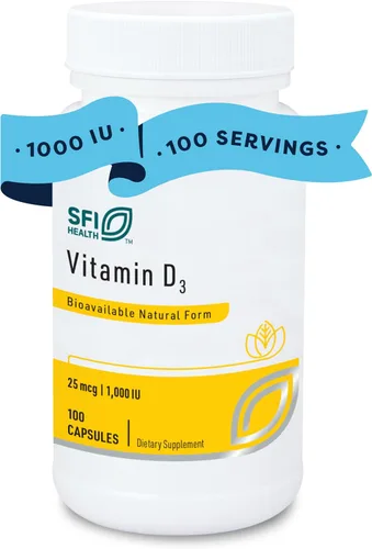 Klaire Labs SFI Health Vitamina D3 1000 UI - Alta potencia 25 microgramos, apoyo hipoalergénico óseo e inmunológico (100 cápsulas)