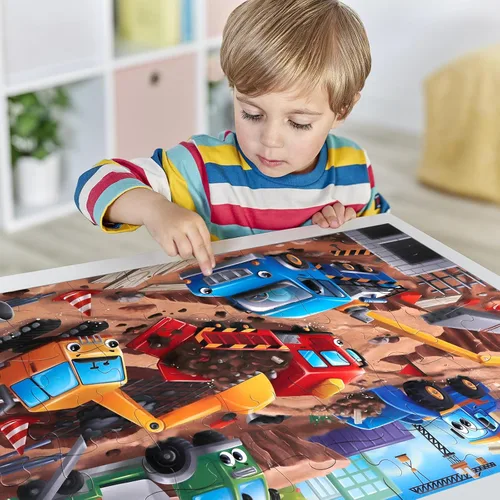 Miniatura 5 de Rompecabezas de piso jumbo para niños, rompecabezas grandes del sitio de construcción, rompecabezas de vehículos de construcción de 48 piezas