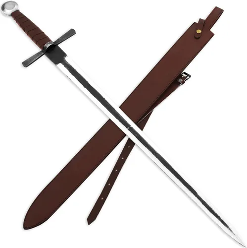 Miniatura 7 de Armory Replicas Battle Ready - Espadas medievales - Cuchillas de acero de alto carbono con fundas de cuero, espiga completa