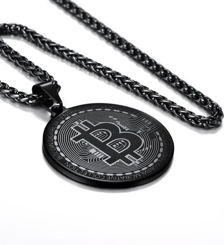 Miniatura 5 de U7 Medalla de Moneda Colgante Acero Inoxidable 18K Chapado en Oro Bitcoin Joyería Digital Criptomoneda Blockchain Bitcoin Collares