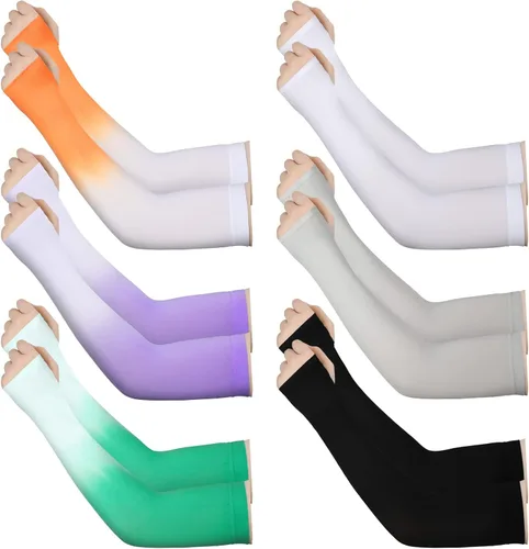 Miniatura 9 de JenPen 6 pares de mangas de brazo de protección solar UV para cubrir los brazos para mujeres, mangas de compresión para hombres Color elegante.