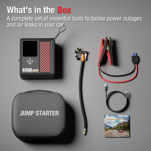 Miniatura 8 de Arrancador de salto AdoreTrip 8250A con compresor de aire de 150PSI, amplificador de batería de coche de 12V, inflador de neumáticos portátil