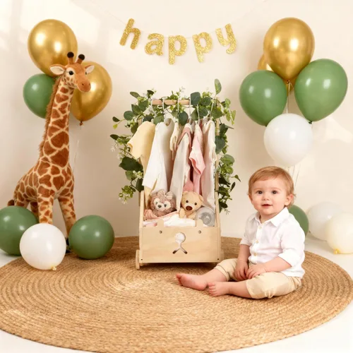 Miniatura 5 de Armario de madera para baby shower con ruedas empujables, cesta de baby shower personalizada, regalo de bienvenida para niños recién nacidos