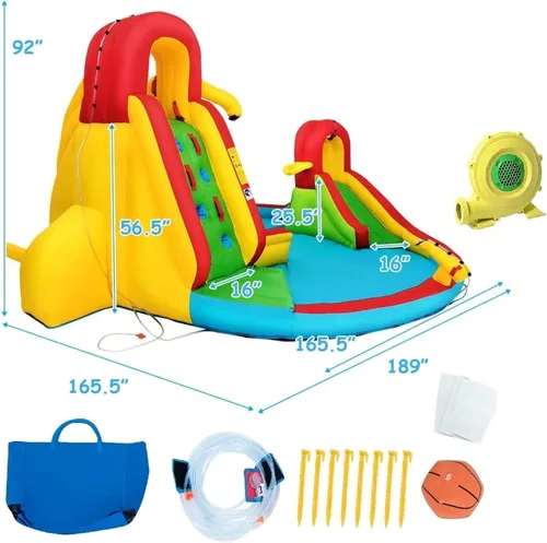Miniatura 6 de KOTEK Tobogán acuático inflable, tobogán acuático 8 en 1 con 2 toboganes, 2 paredes de escalada, piscina y cañón de agua, toboganes acuáticos
