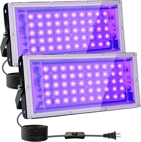 Miniatura 10 de Paquete de 2 luces negras UV de 100 W, IP65 impermeable, luz de fiesta brillante, iluminación de escenario, Halloween, pintura corporal, póster