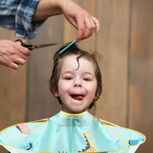 Miniatura 6 de Capa de corte de pelo para niños, capa de peluquería, impermeable, plegable, para atrapar el pelo