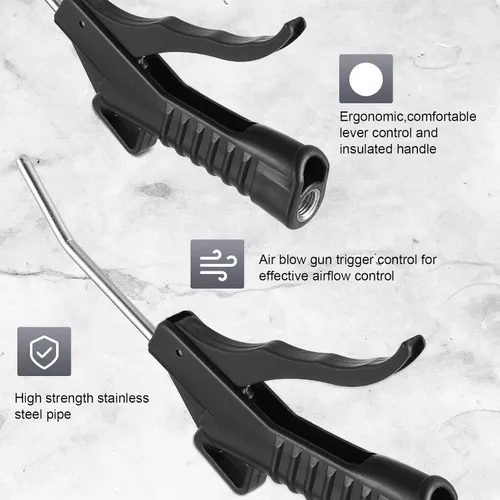 Miniatura 3 de Honoson 2 piezas de boquilla de aire soplador pistola agarre de pistola herramienta de soplado de aire accesorios de compresor para mecánicos Negro