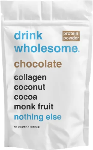 drink wholesome Proteína de colágeno de chocolate en polvo para estómagos sensibles | Proteína de alimentos integrales mínimamente procesada | Sin