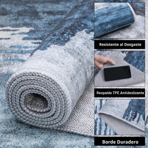 Miniatura 4 de Ciicool Alfombra de pasillo lavable de 2 x 6, alfombra moderna abstracta para pasillo, antideslizante, delgada, ligera, con estampado gris marino