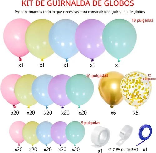 Miniatura 2 de Kit de Arco de Guirnalda de Globos Arcoíris de 219 Piezas Globos de Látex de Diferentes Tamaños Globos de Fiesta Pastel Surtidos Arco de Globos