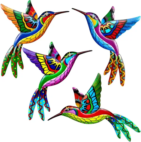 ZYP Decoración de pared de metal para exteriores, escultura de pájaros de jardín colorida 3D, adornos decorativos colgantes de hierro para