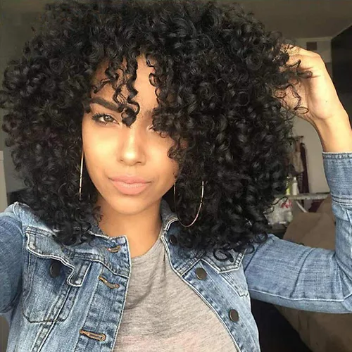 Miniatura 11 de rosmile Pelucas Rizadas para Mujeres Negras - Peluca Afro Completa de Cabello Sintético Africano Americano Negro Mezclado Castaño Oscuro Rizado