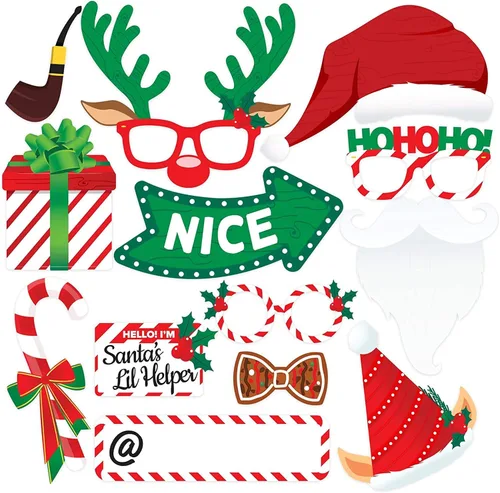 Miniatura 4 de Juego de 38 piezas de accesorios para cabina de fotos de Navidad, decoraciones de fiesta de Navidad, recuerdos de fiesta, juegos y suministros