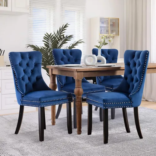 Miniatura 4 de SoarFlash Juego de 2 sillas de comedor de terciopelo, sillas laterales con respaldo alto, moderna silla auxiliar tapizada de alta gama con anillo
