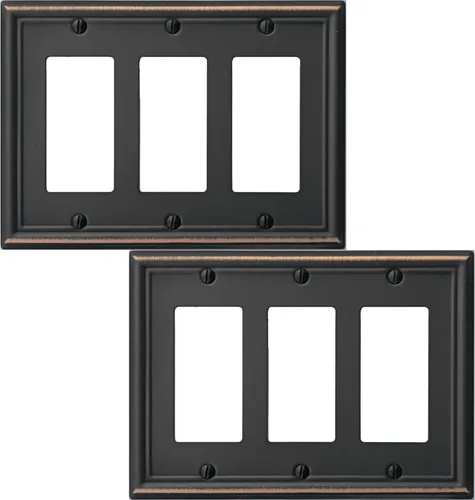 Miniatura 24 de OKAWYC Cubierta de Interruptor de Luz de Palanca Triple Luca Placa de Pared de Metal, Paquete de 2 Bronce Envejecido 3 Gang, Cubierta de Interruptor