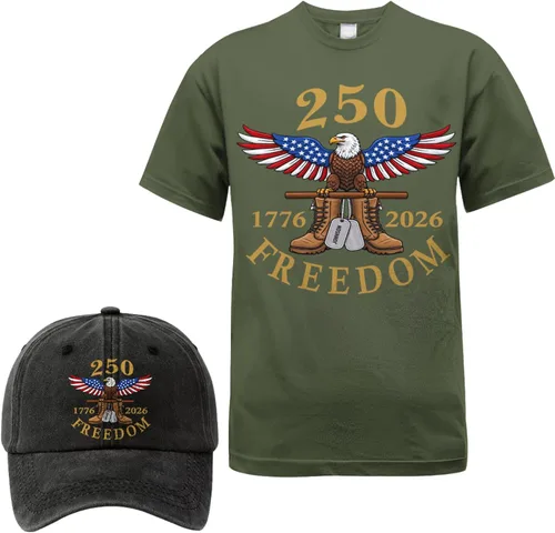 Miniatura 4 de Camiseta personalizada del 250 aniversario de Estados Unidos, camiseta patriótica veterana con juego de gorra, regalo para soldados retirados
