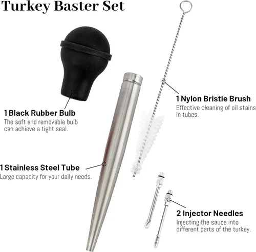 Miniatura 3 de Baster de Pavo para Cocinar, Inyector de Carne Grande de Acero Inoxidable, con Cepillo de Limpieza y 2 Agujas de Adobar, Negro