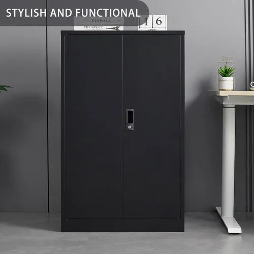 Miniatura 7 de Armario de almacenamiento de metal con puertas de bloqueo y 2 estantes ajustables, gabinete de almacenamiento plegable de 42 pulgadas, armario