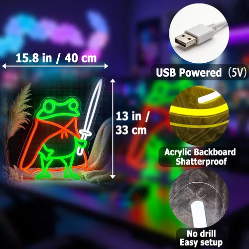 Miniatura 4 de Letrero de neón de rana Letreros de neón lindos para decoración de pared Letrero de neón LED verde y rojo para cueva de hombre, habitación, fiesta