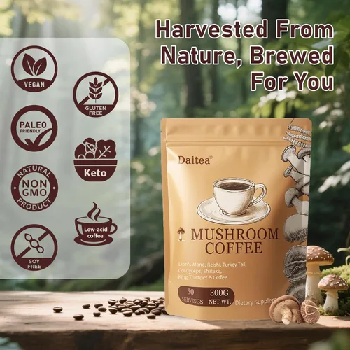 Miniatura 8 de Café de hongos, 10.58 onzas de café instantáneo de hongos adaptogénicos en polvo, melena de león, reishi, cola de pavo, cordyceps, trompeta King