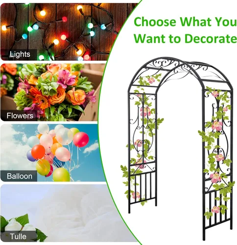 Miniatura 6 de Arco de jardín para exteriores, 86.6 pulgadas de alto x 44.1 pulgadas de ancho, enrejado de metal, plantas trepadoras para bodas, fiestas de césped