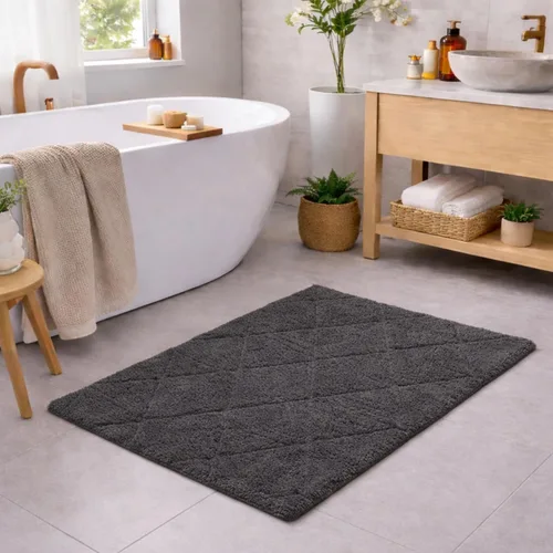 Miniatura 12 de C23 Alfombra de baño de 1 pie 8 pulgadas x 2 pies 8 pulgadas, alfombra de baño suave de felpa copetuda 100% algodón con respaldo de látex