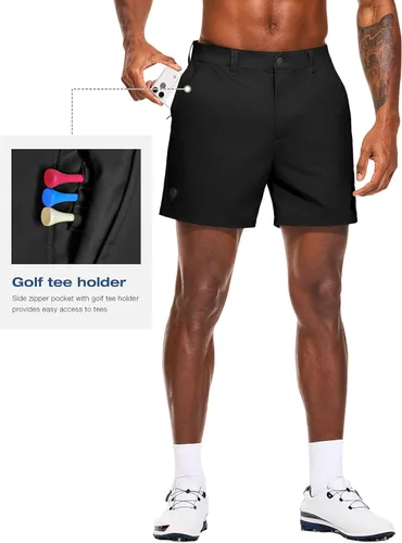 Miniatura 3 de PULI Pantalones cortos de golf para hombre, 5 pulgadas, elásticos, impermeables, con 5 bolsillos, para viajes, senderismo, uso casual, negocios