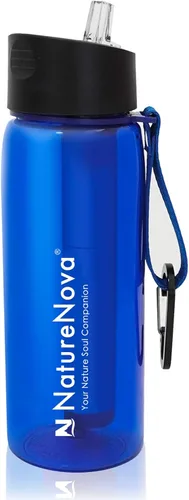 Miniatura 8 de Botella con filtro de agua con filtro integrado de 4 etapas, sin BPA para camping, senderismo, mochileros, emergencia y viajes, color negro, 22.0 fl