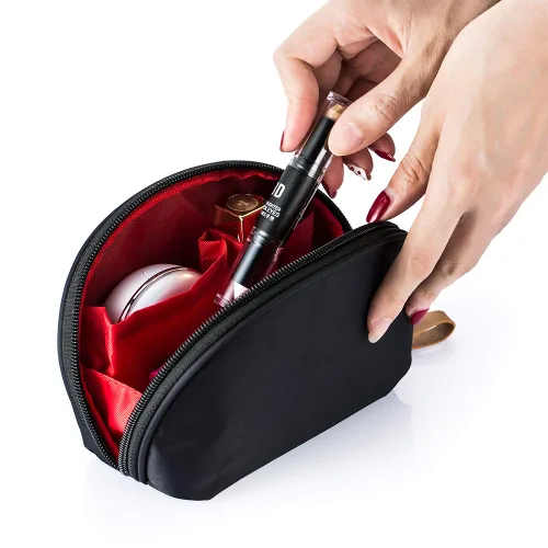 Miniatura 5 de Bolsa de cosméticos media luna Hekyip, neceser de maquillaje para viajes, neceser impermeable portátil para niñas y mujeres, pequeña (TODO NEGRO)