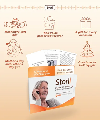 Miniatura 5 de Storii - Graba tus memorias: Caja de regalo - 12 meses de servicio telefónico de historia de vida - Transcripción automática - Diario de voz guiado